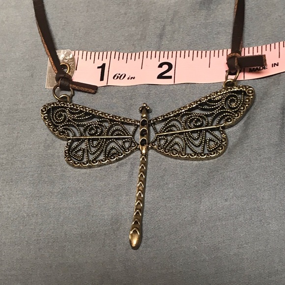 antique brass Dragonfly statement necklace - Picture 5 of 6
